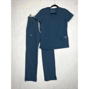 Figs Scrub Set Kade Cargo Pants Casma Three-Pocket Top Dark Harbor XXS